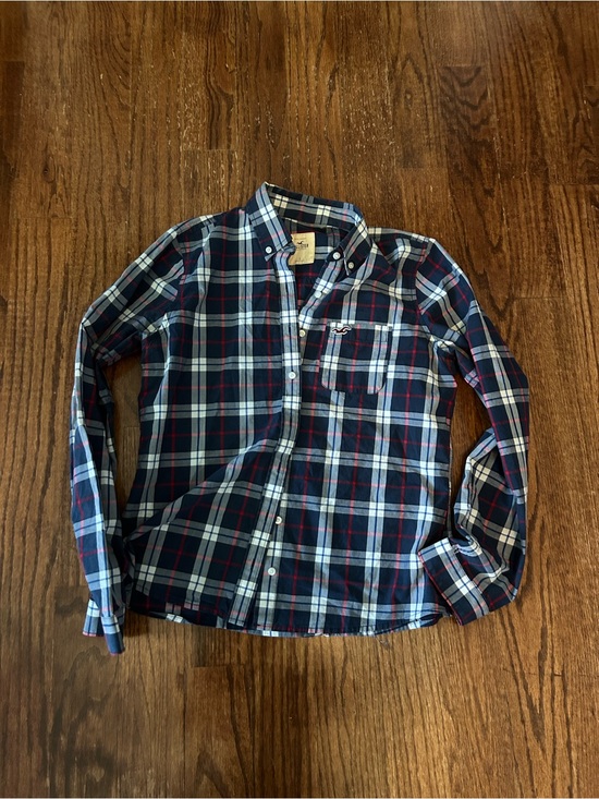 Hollister Other - Hollister Navy Plaid Button-Down with Red & White Stripes